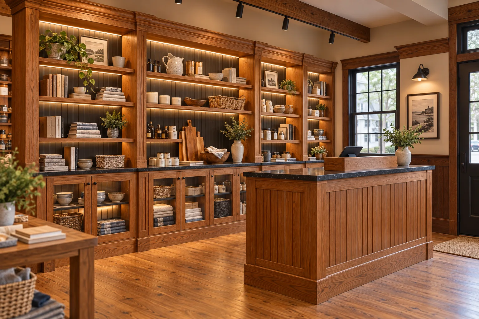 Concept visualization of custom reception and retail cabinetry