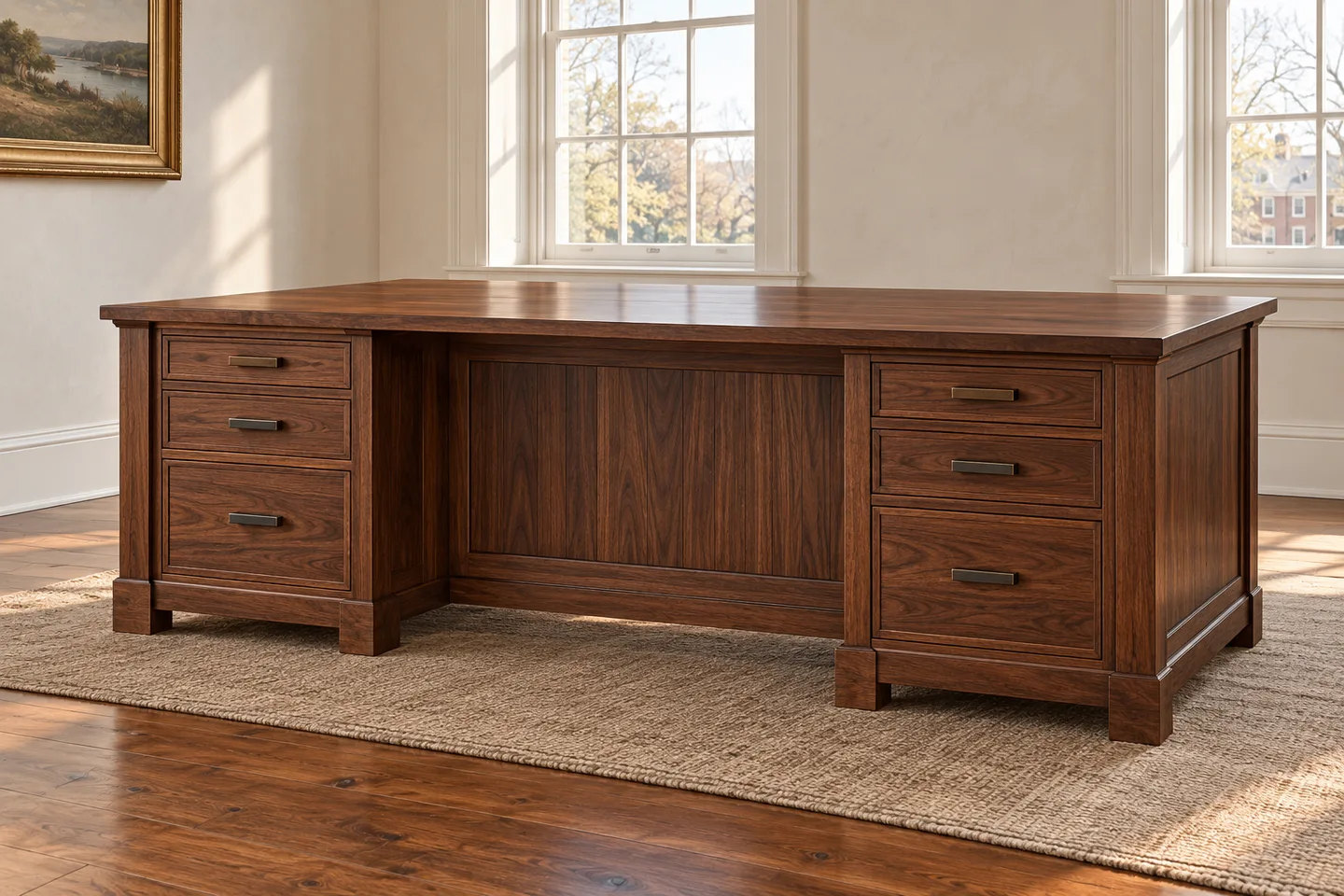 Concept visualization of a handcrafted black-walnut executive desk