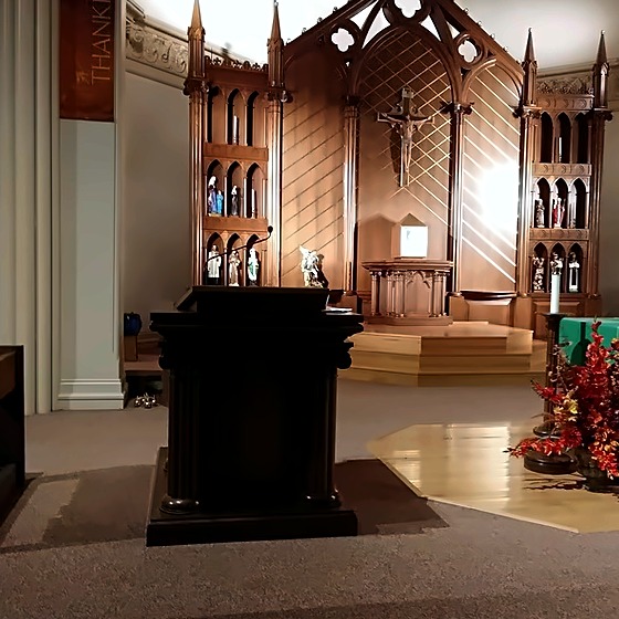 Dark wood sanctuary interior