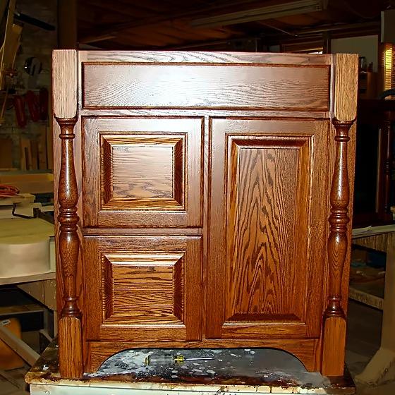 Detailed raised-panel wood door